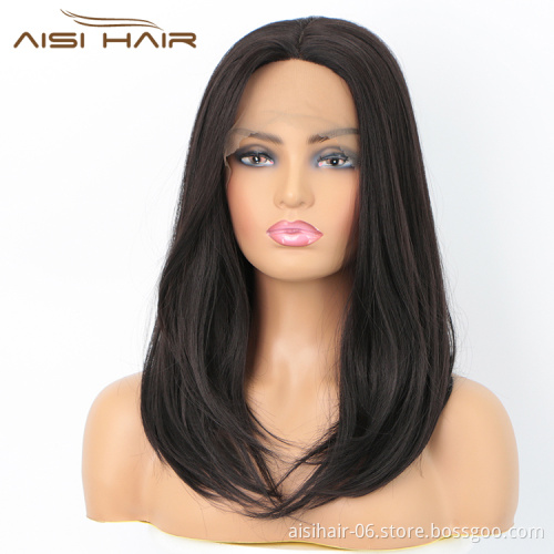 Aisi Hair Medium Long Natural Straight Wig Natural Wave Swiss Lace Wig Cheap Synthetic Lace Frontal Hair Wigs For Black Women
